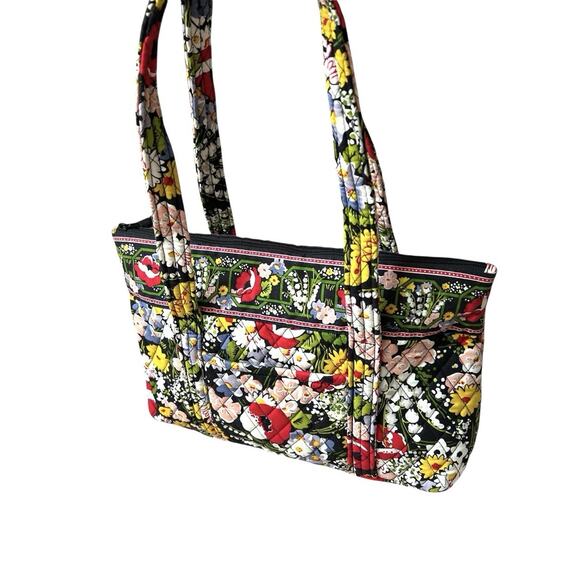 Vera Bradley Quilted Shoulder Bag Purse Poppy Fields Red Yellow Floral Zip Top - Picture 2 of 16